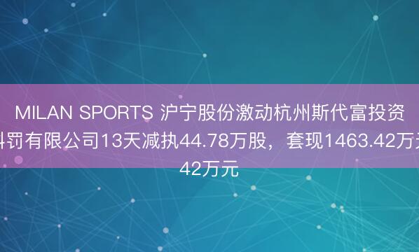 MILAN SPORTS 沪宁股份激动杭州斯代富投资科罚有限公司13天减执44.78万股，套现1463.42万元